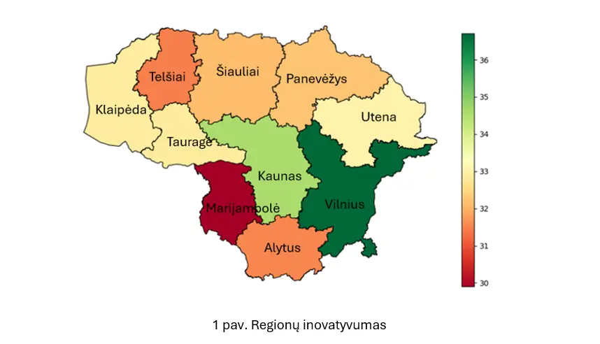 1 pav. Regionu inovatyvumas 1 pav. Regionų inovatyvumas