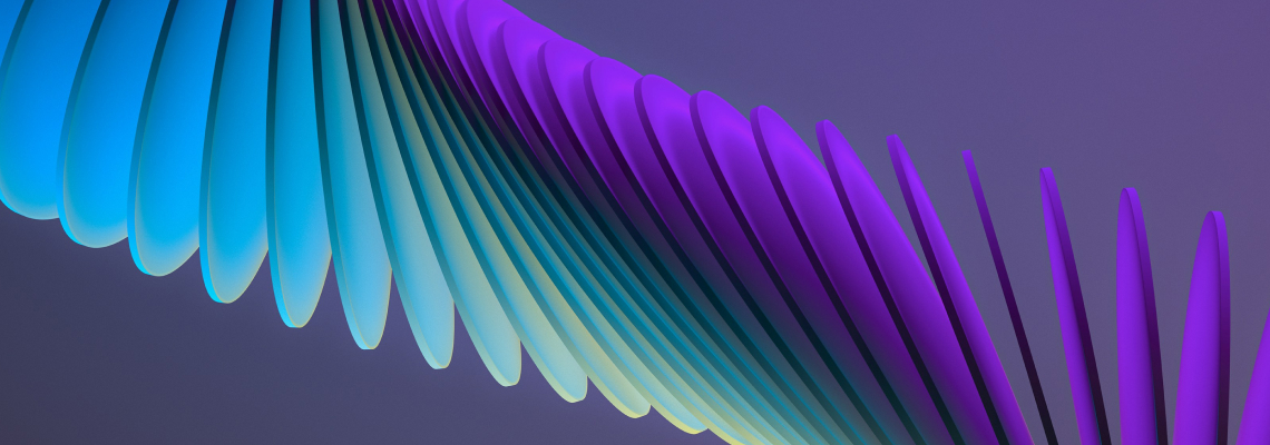 Abstraktus mėlynų ir violetinių formų vizualas, simbolizuojantis KTU susijusių institucijų bendradarbiavimą, tinklaveiką ir tarpusavio ry&scaron;ius.